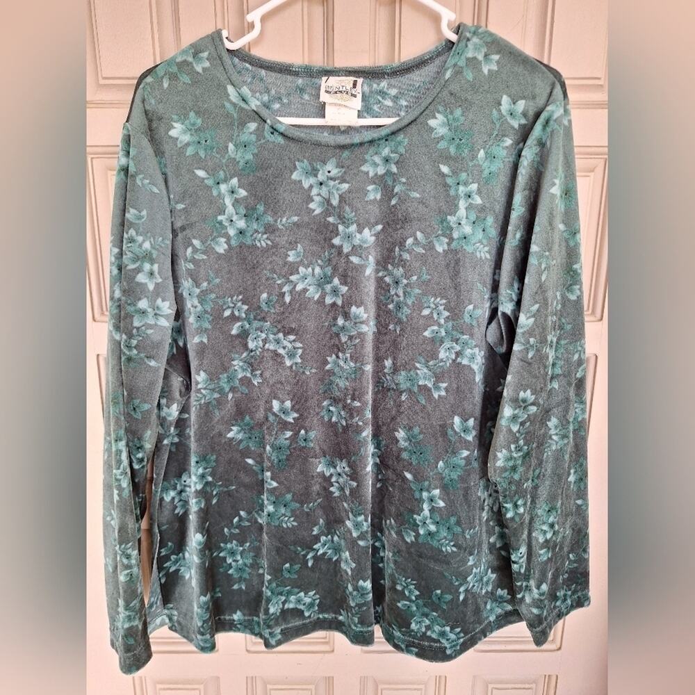 Bentley Plus Pullover SzL/XL? Pine Green Textured Velour Long Sleeves Slit Hem